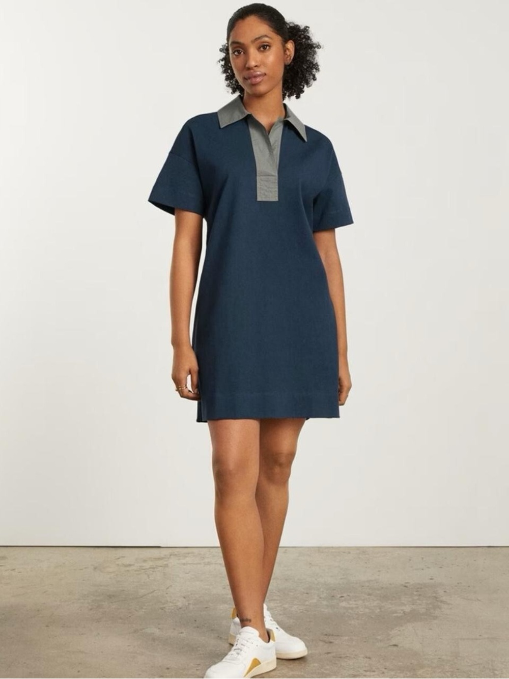 Everlane Organic Cotton Polo Dress Large Blue Green Short Sleeve Summer Mini